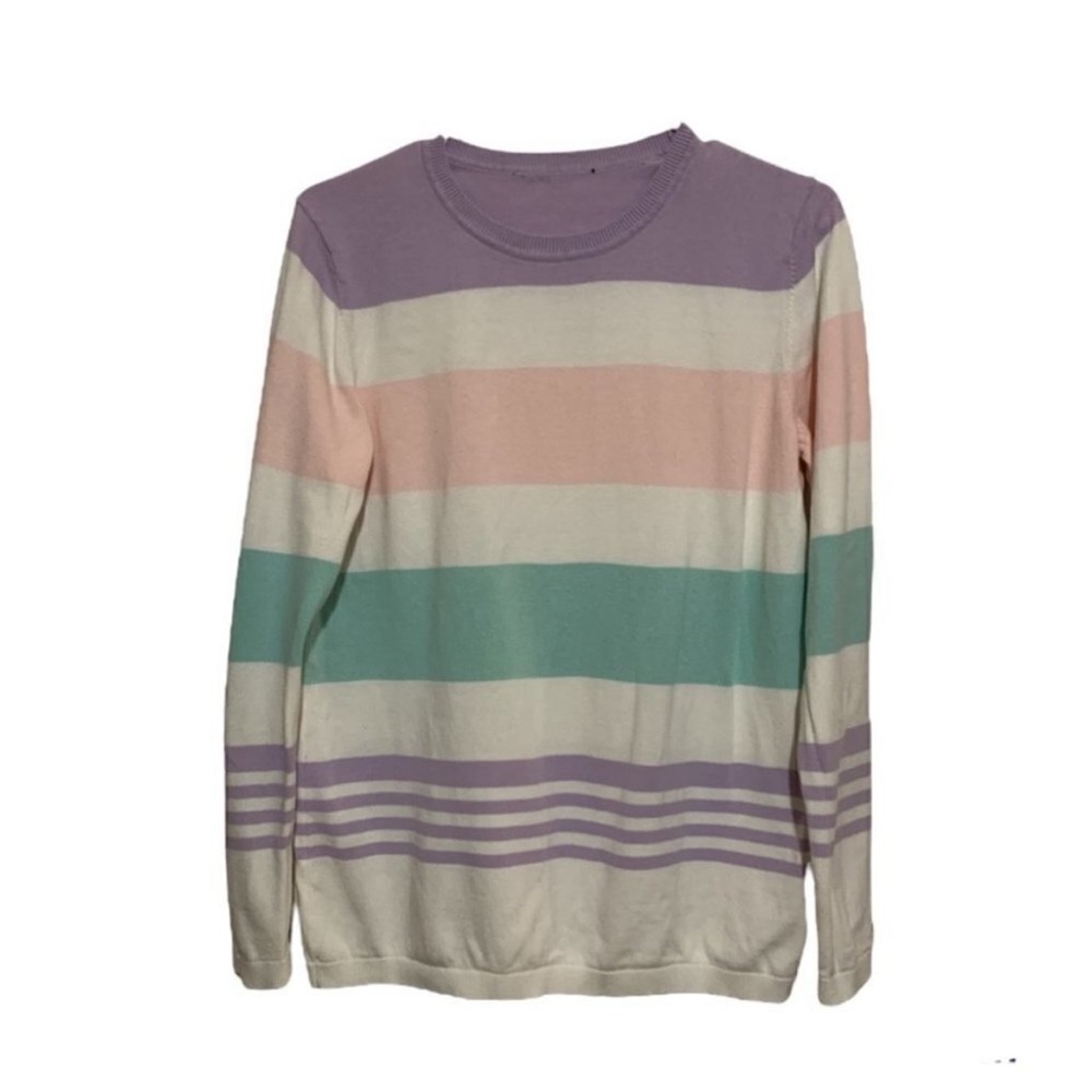 Tommy Hilfiger Pastel Stripe Crewneck Sweater Preppy Cottagecore Medium - Picture 6 of 6
